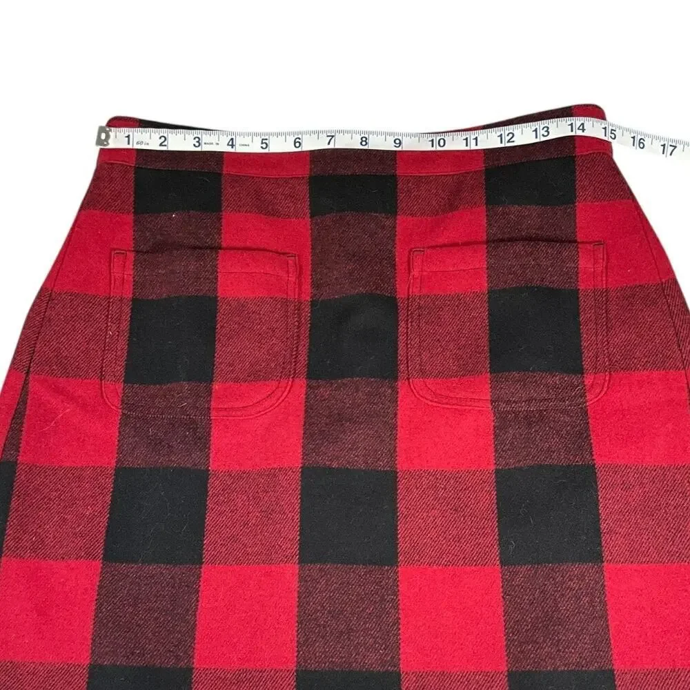 J.Crew Red Black Buffalo Check Wool Mini Skirt Size 4 Cozy Fall/ Winter Classic